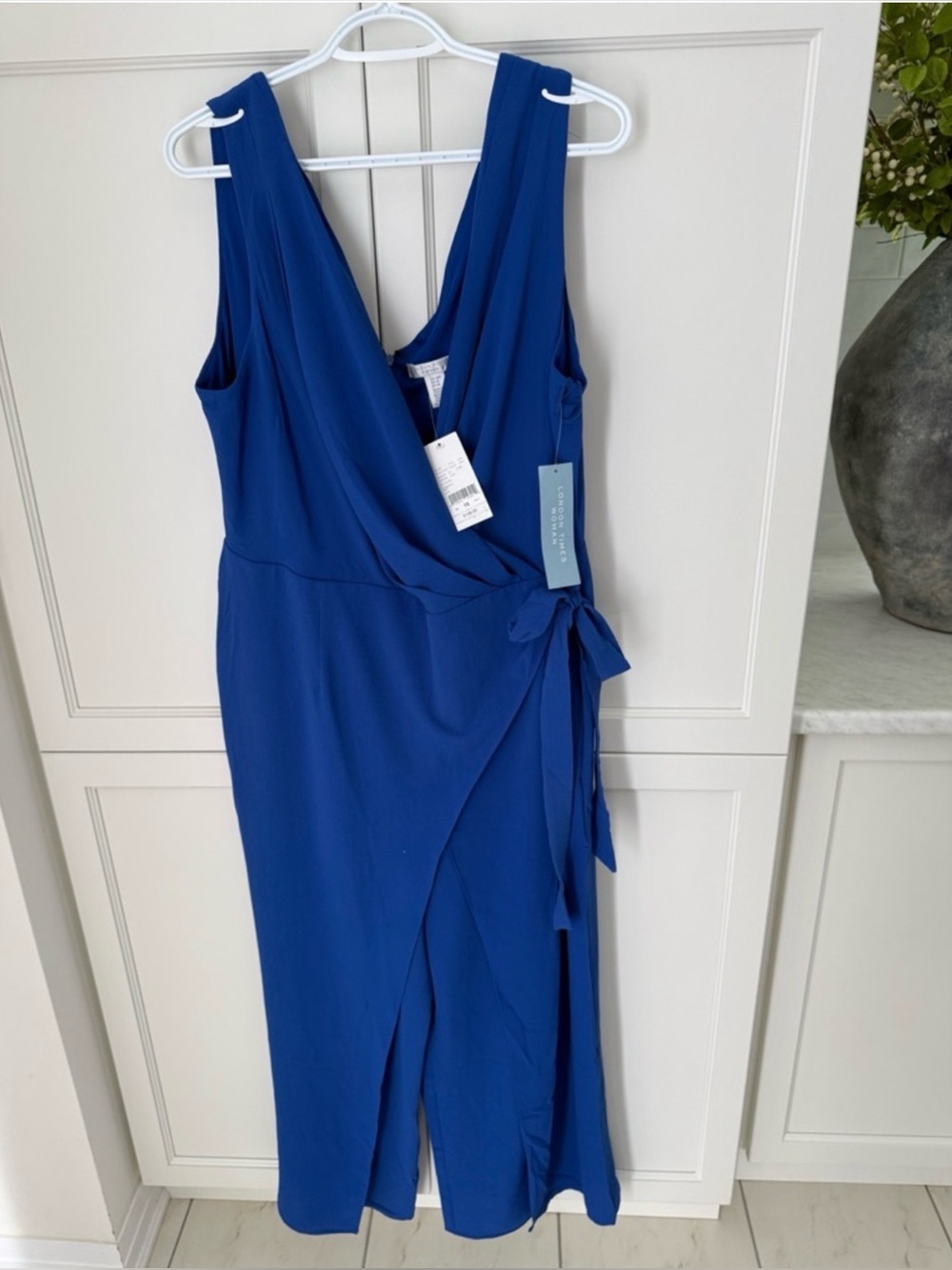 Sleeveless Royal Blue Wrap Jumpsuit with Tie Waist